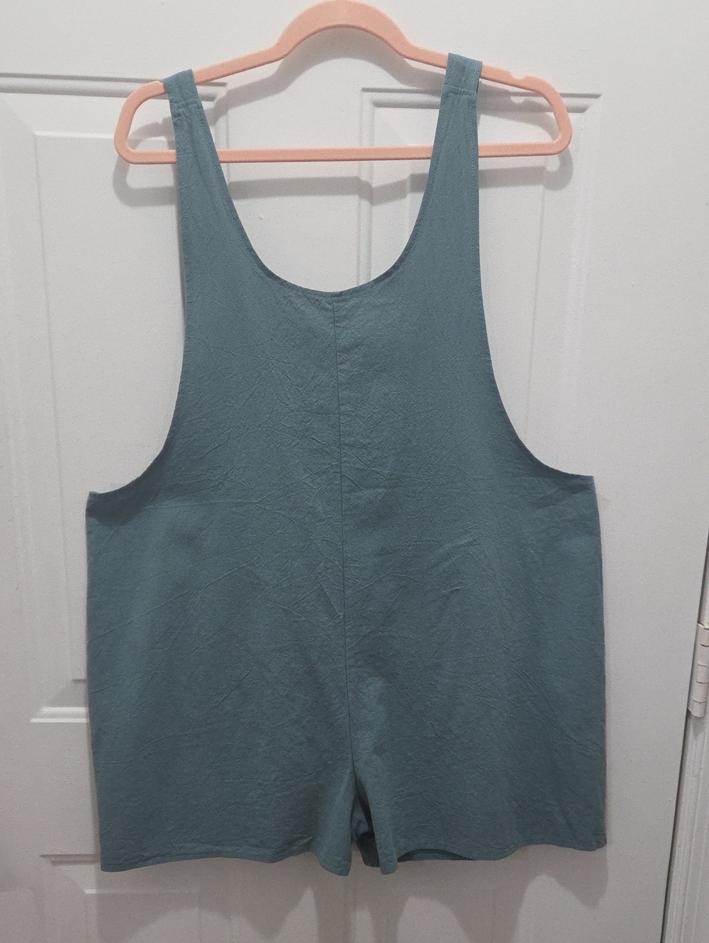 Button-Front Tie-Strap Romper in Dusty Teal - Picture 3 of 4